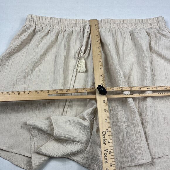 Cider Boho Lounge Shorts Crinkle Gauze Drawstring Tassel Waist Beige Casual 2XL - Picture 5 of 11
